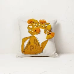Floral Watering Pitcher Square Throw Pillow With Tassels - Opalhouse™ Designed With Jungalow™ -Opalhouse Living Outlet Store GUEST 295bbf4a 7932 4570 9c93 22f266108cb5