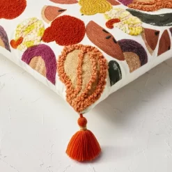 18"x18" Square Cotton Embroidered Harvest Accent Pillow White/Red/Mustard - Opalhouse™ Designed With Jungalow™ -Opalhouse Living Outlet Store GUEST 2a242e61 0c06 4d42 a26e 193797b3c7b4