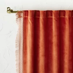 1pc Light Filtering Velvet Macrame Trim Window Curtain Panel Burnt Orange - Opalhouse™ Designed With Jungalow™ -Opalhouse Living Outlet Store GUEST 9bfd56a0 ad5c 4df0 98b1 851ec6623ce3